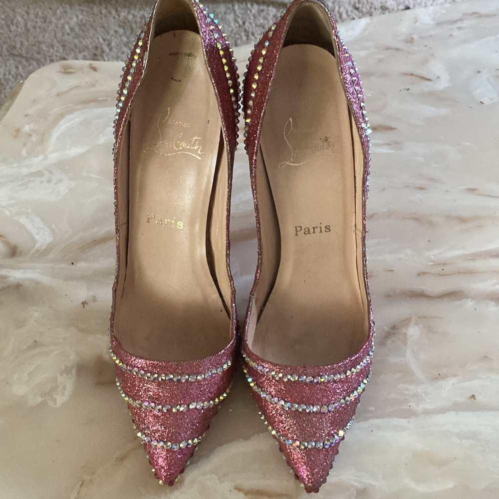 Christian Louboutin Custom Pink Rhinestone Heels Sz 39-1/2 - Picture 9 of 11
